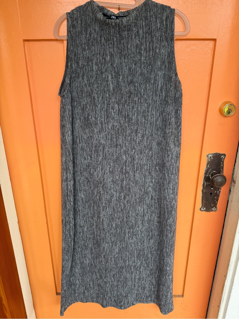 Zara Charcoal Ribbed Sleeveless Midi Dress